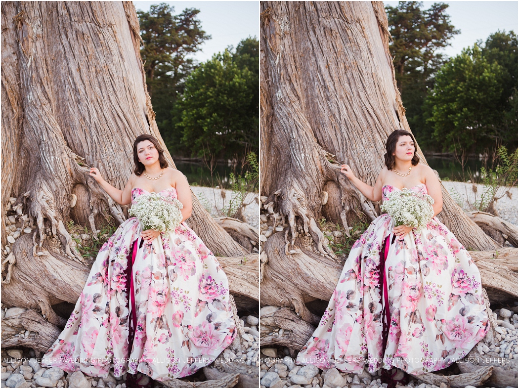 Kerrville Wedding Photographer Medina Bandera Texas_ Camp Bandina_Watercolor Floral Wedding Dress_ Wendy Makin Katelyn gown_Unique_0010