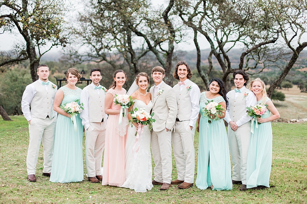 A Peach and Mint Country Chic Wedding at Happy H Ranch by Allison Jeffers Wedding Photography. Comfort Wedding Photographer 0058