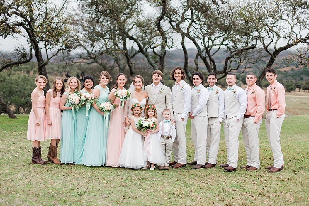 A Peach and Mint Country Chic Wedding at Happy H Ranch by Allison Jeffers Wedding Photography. Comfort Wedding Photographer 0060